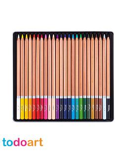Lápices acuarelables, 24 colores, caja metálica.