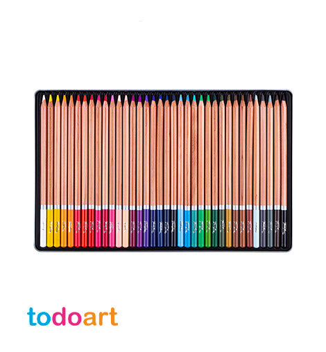 Lápices acuarelables, 36 colores, caja metálica.