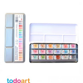 Caja de acuarela de pastilla doble con 18 colores.